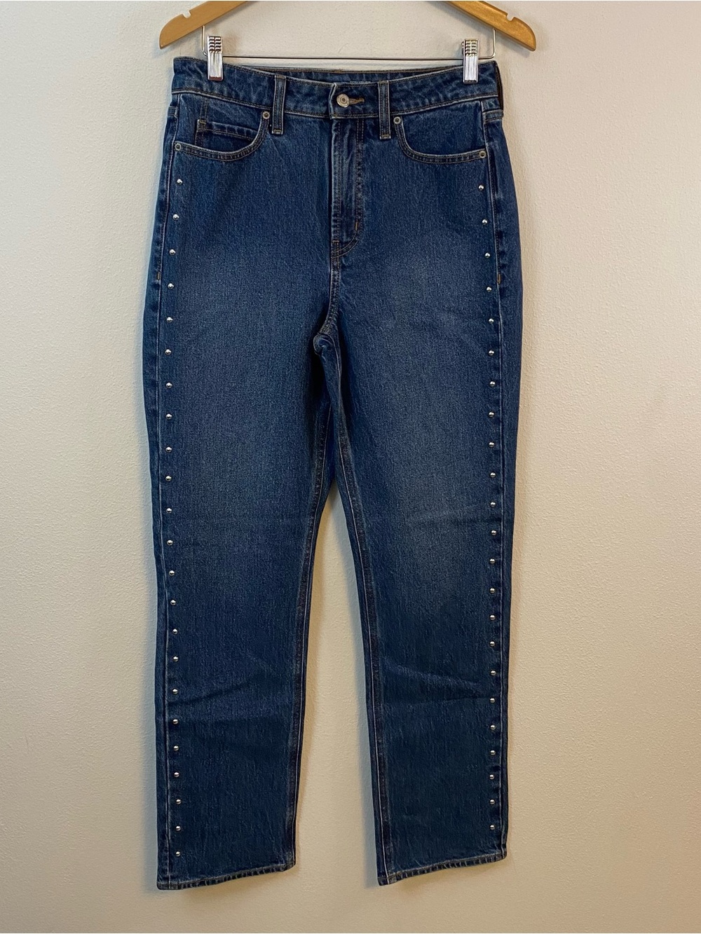 Old Navy Extra High-Rise Straight Blue Jean Studded Womens 4